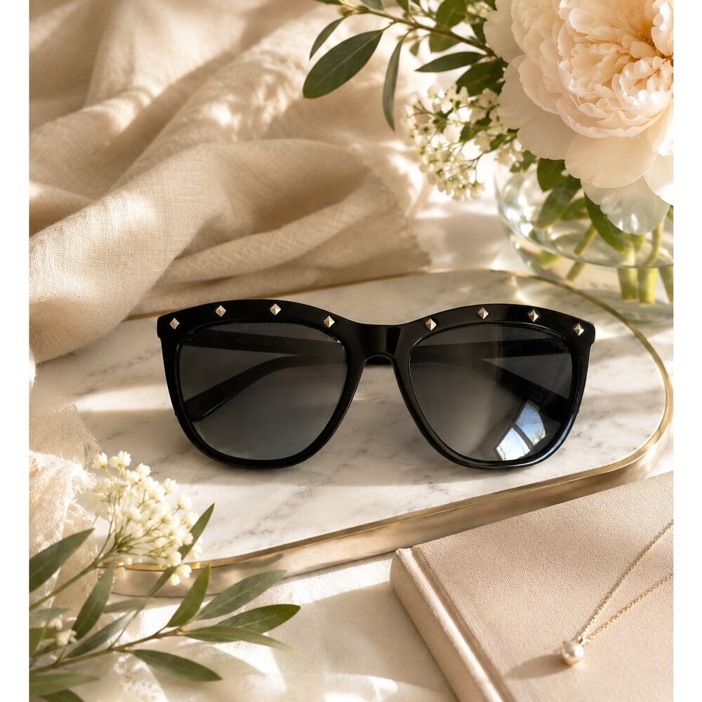 Michael Kors Las Vegas Oversized Studded Sunglasses Black Gold - Picture 1 of 8